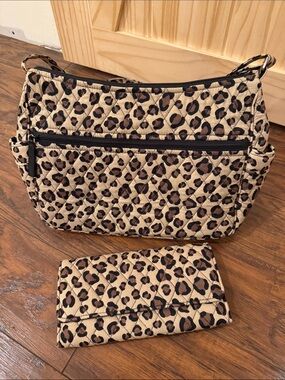 EUC Vera Bradley Beige and Brown Leopard Quilted Crossbody with Wallet